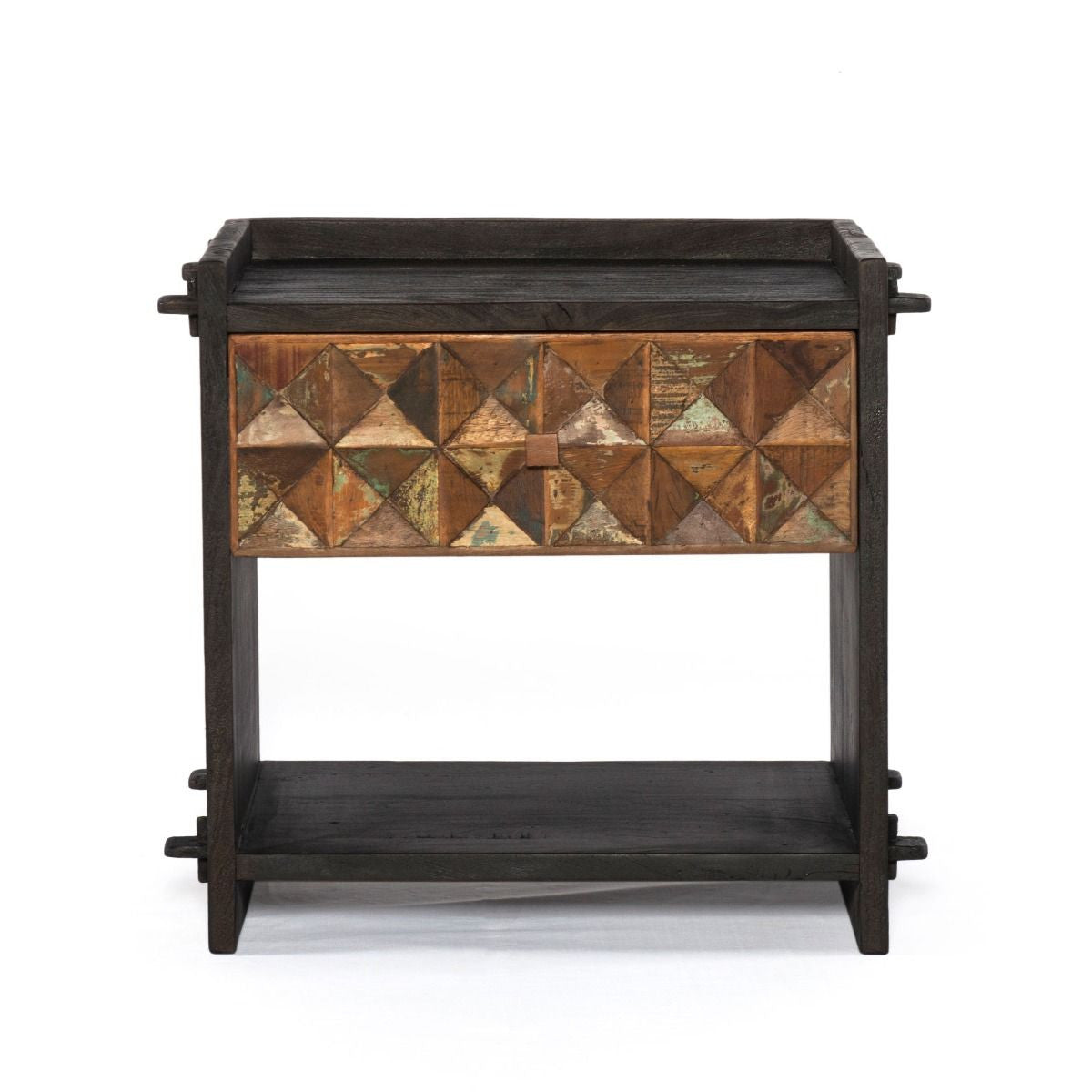 Mayan Carved Reclaimed Wood 1 Drawer Nightstand