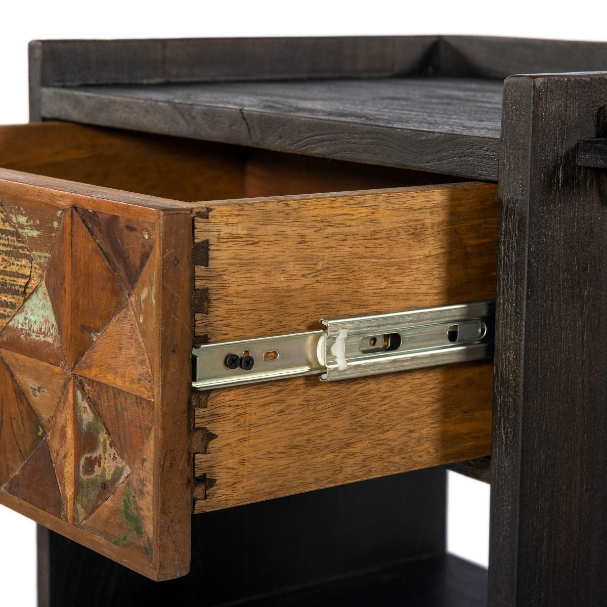 Mayan Carved Reclaimed Wood 1 Drawer Nightstand