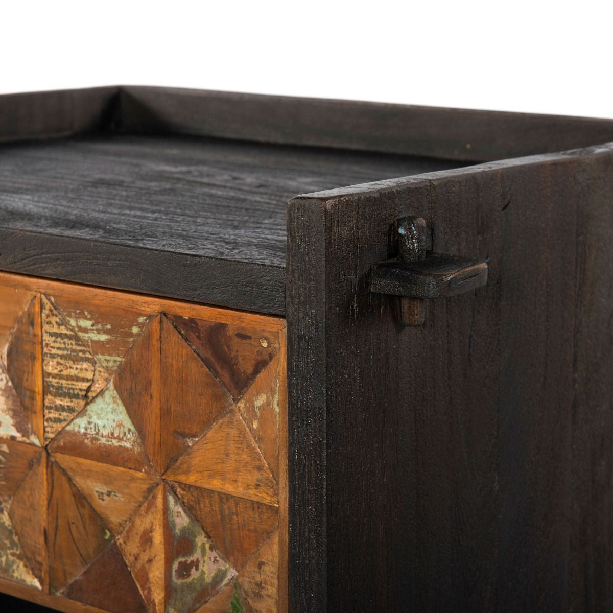 Mayan Carved Reclaimed Wood 1 Drawer Nightstand
