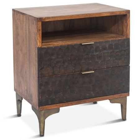 Anna Modern Carved Solid Wood 2-Drawers Nightstand