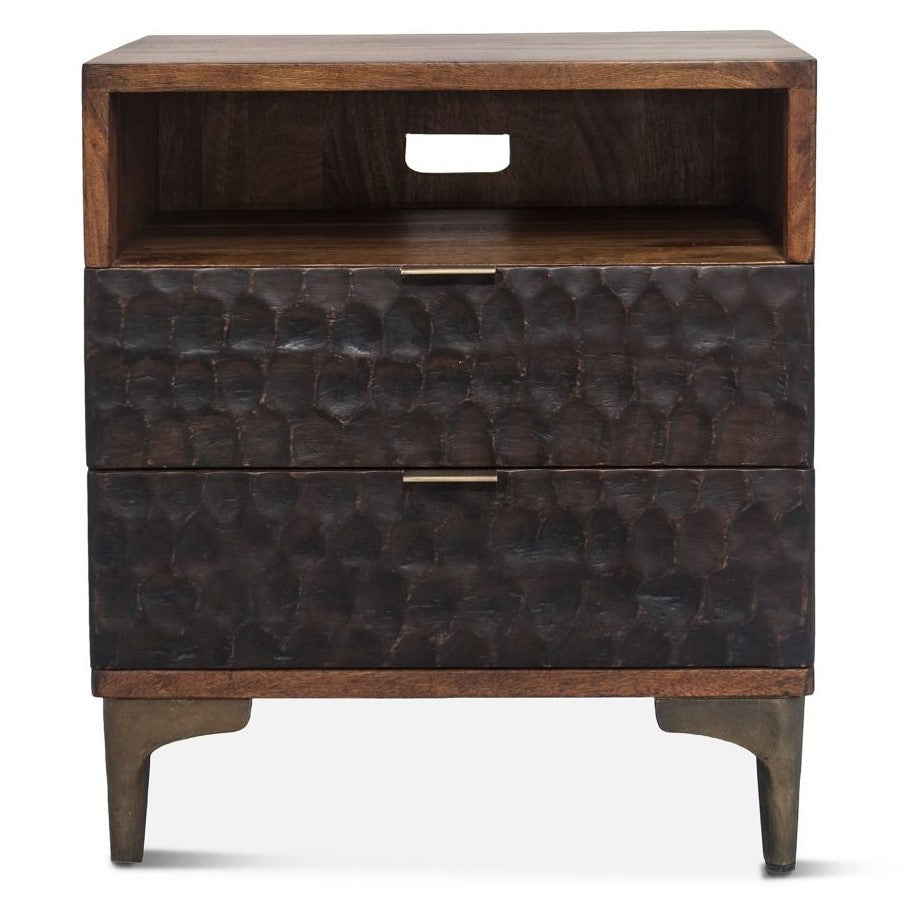 Anna Modern Carved Solid Wood 2-Drawers Nightstand