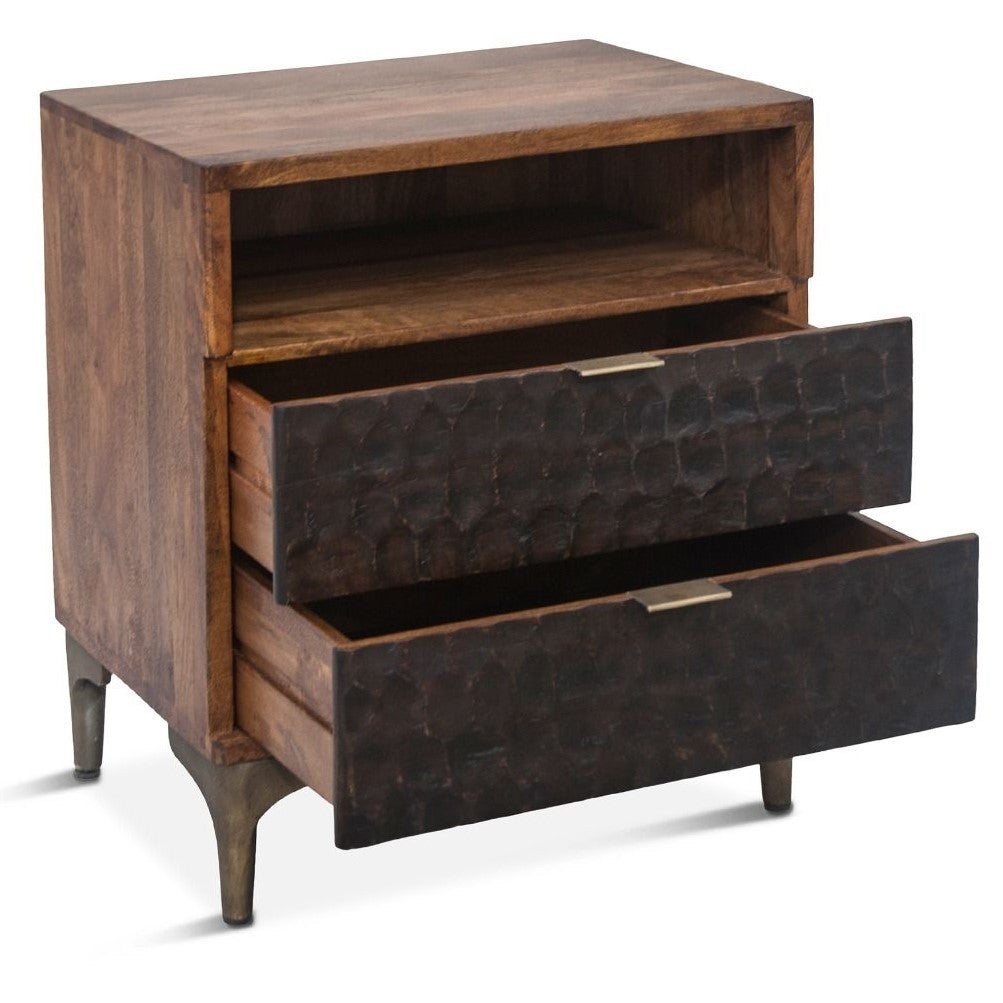 Anna Modern Carved Solid Wood 2-Drawers Nightstand