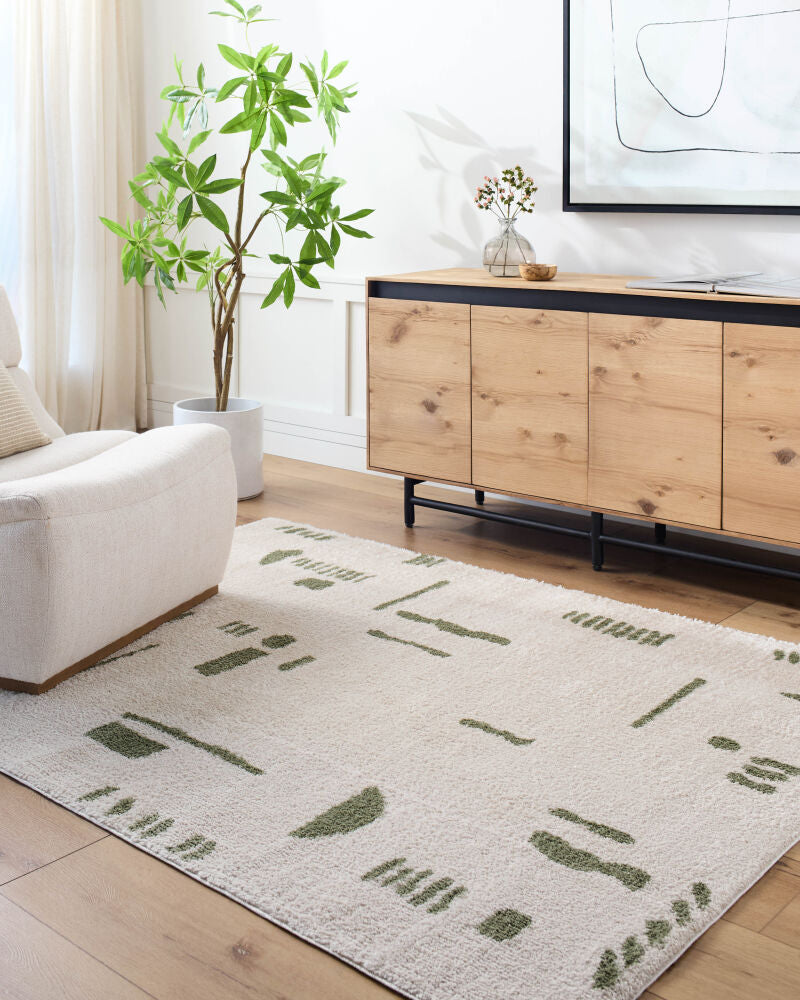 Fossay Shag Grass Green/Light Beige Machine Woven Rug FSG-2302 - roomscene