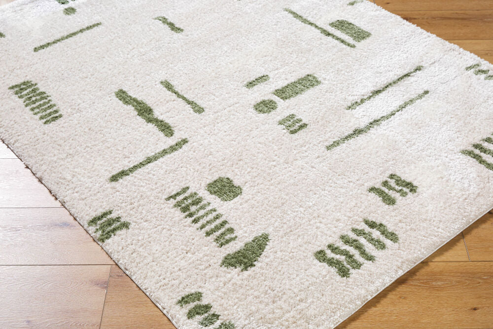Fossay Shag Grass Green/Light Beige Machine Woven Rug FSG-2302 - corner