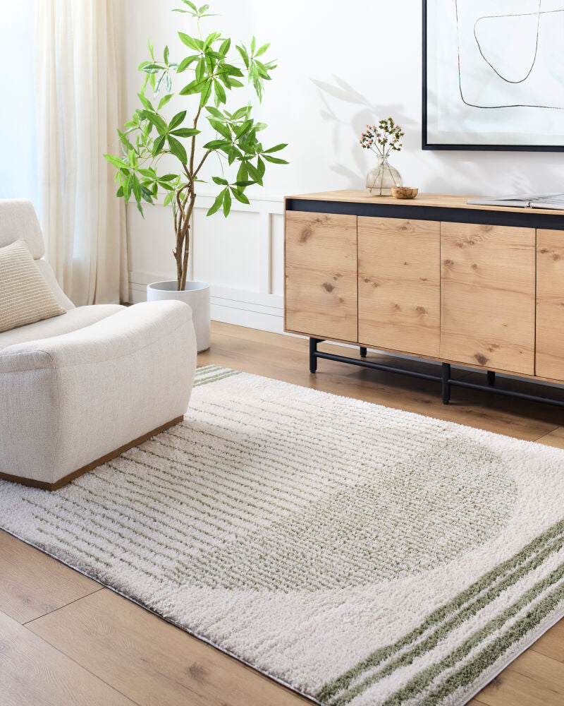 Fossay Shag Grass Green/Light Beige Machine Woven Rug FSG-2307 - roomscene