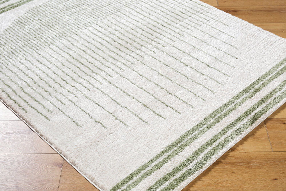 Fossay Shag Grass Green/Light Beige Machine Woven Rug FSG-2307 - corner