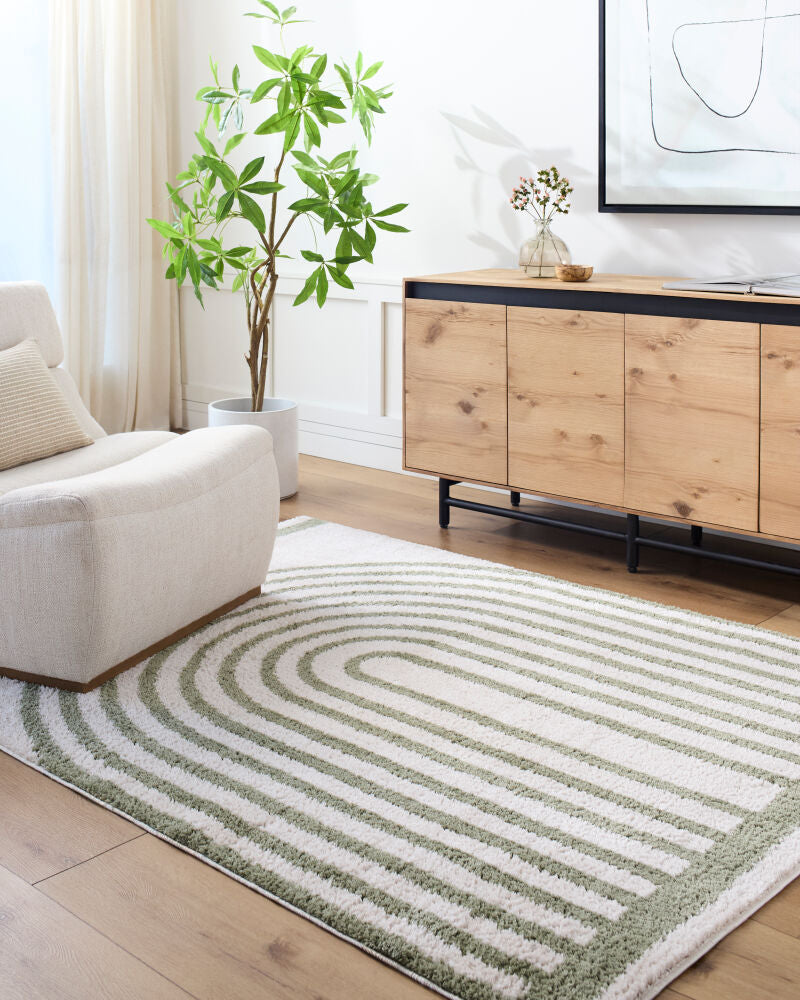 Fossay Shag Grass Green/Light Beige Machine Woven Rug FSG-2312 - roomscene