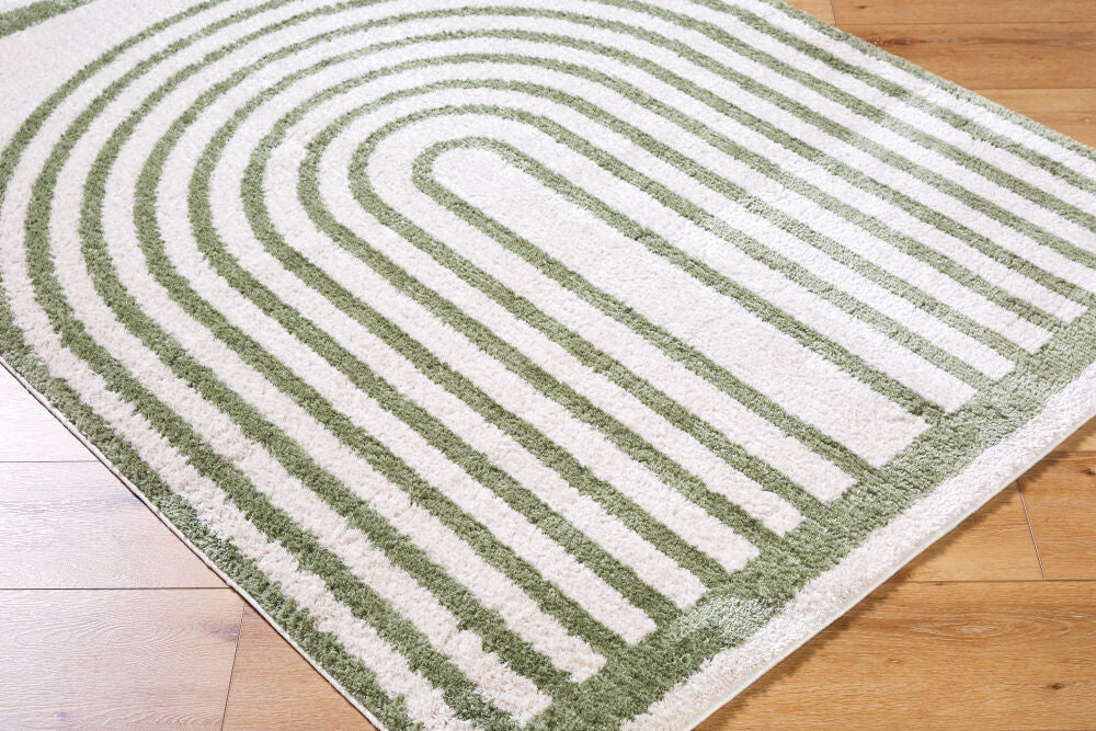 Fossay Shag Grass Green/Light Beige Machine Woven Rug FSG-2312 - corner