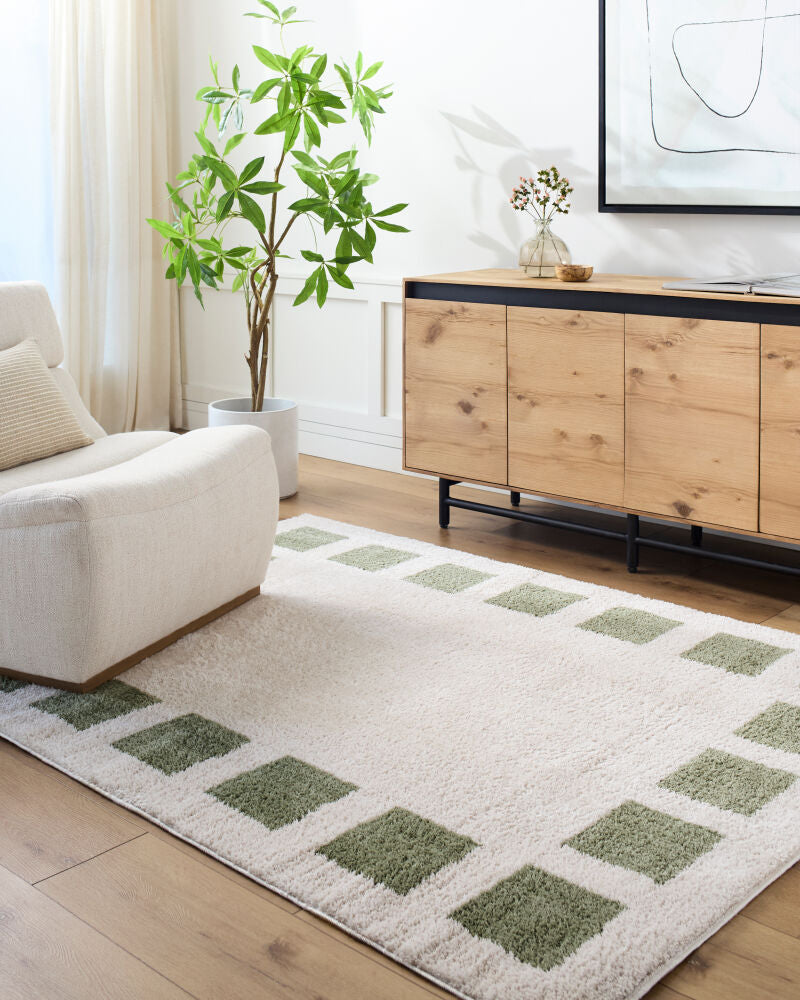 Fossay Shag Grass Green/Light Beige Machine Woven Rug FSG-2315 - roomscene