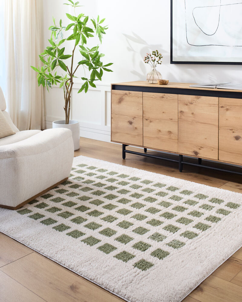 Fossay Shag Grass Green/Light Beige Machine Woven Rug FSG-2320 - roomscene