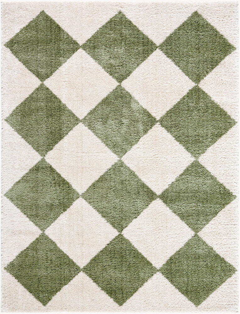 Fossay Shag Grass Green/Light Beige Machine Woven Rug FSG-2325 - 2' x 2'11"