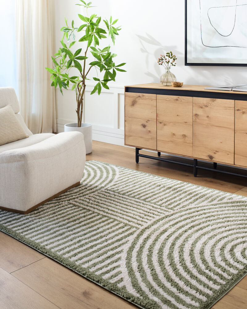 Fossay Shag Grass Green/Light Beige Machine Woven Rug FSG-2333 - roomscene