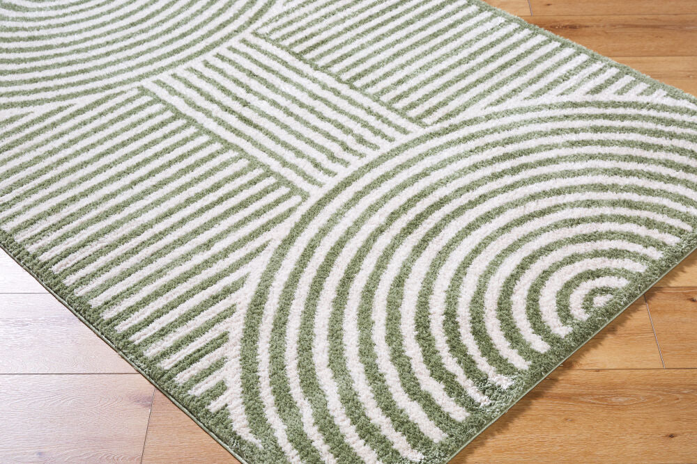 Fossay Shag Grass Green/Light Beige Machine Woven Rug FSG-2333 - corner