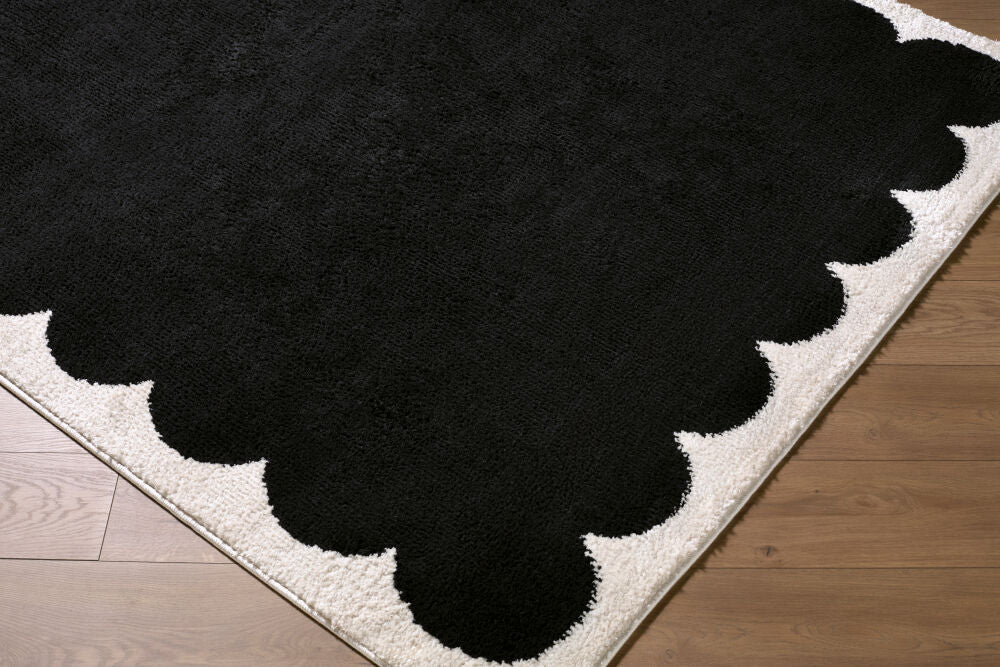 Fossay Shag Black/Cream Machine Woven Rug FSG-2341 - corner