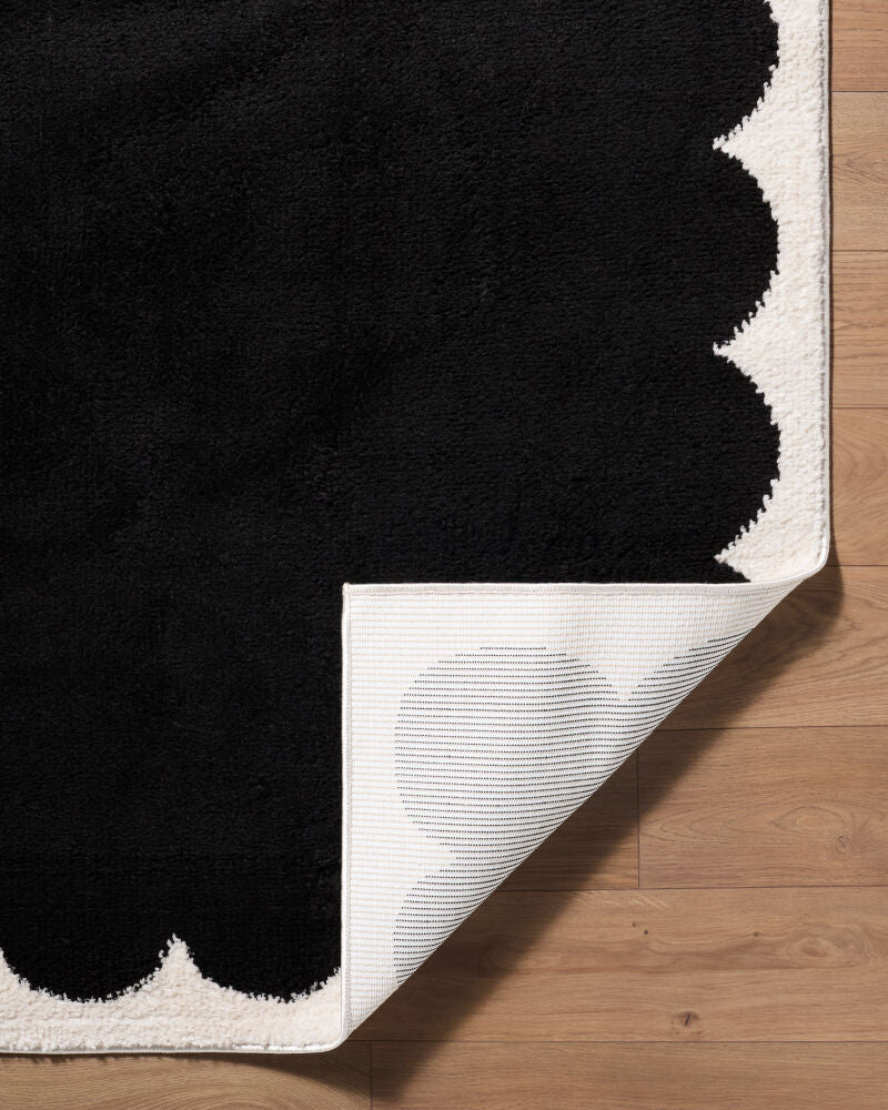 Fossay Shag Black/Cream Machine Woven Rug FSG-2341 - fold