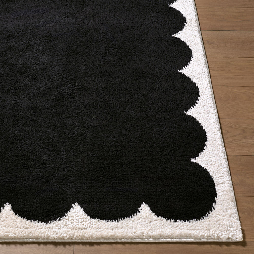 Fossay Shag Black/Cream Machine Woven Rug FSG-2341 - front