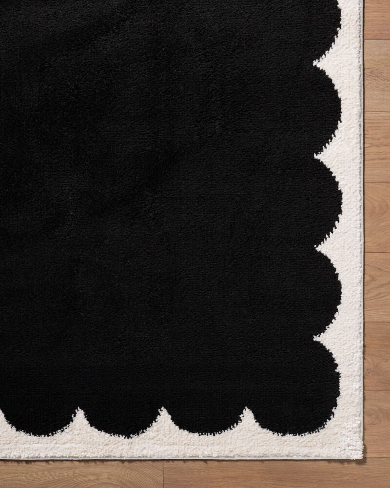 Fossay Shag Black/Cream Machine Woven Rug FSG-2341 - overhead