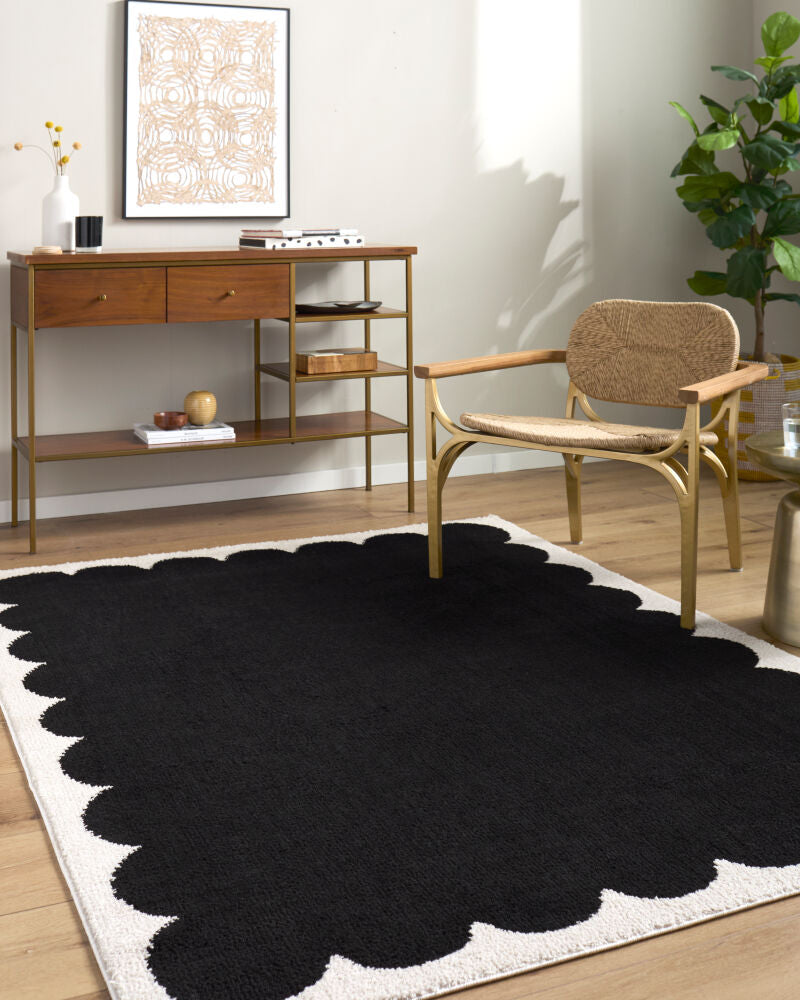 Fossay Shag Black/Cream Machine Woven Rug FSG-2341 - roomscene