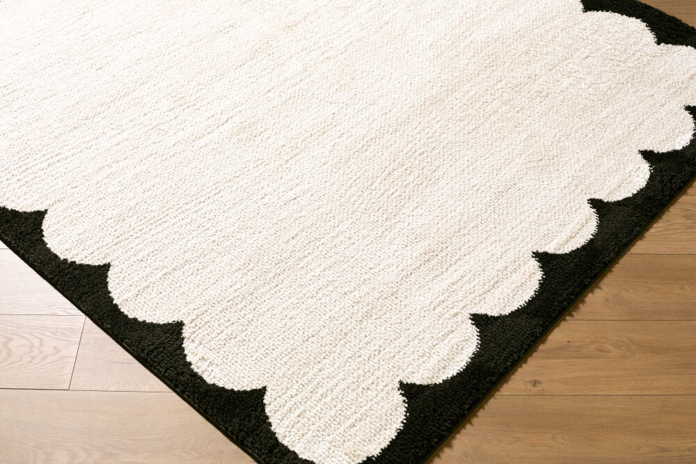 Fossay Shag Black/Cream Machine Woven Rug FSG-2342 - corner