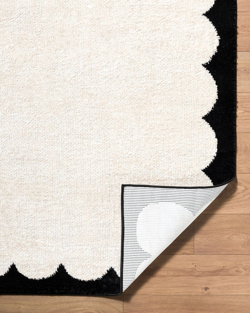 Fossay Shag Black/Cream Machine Woven Rug FSG-2342 - fold