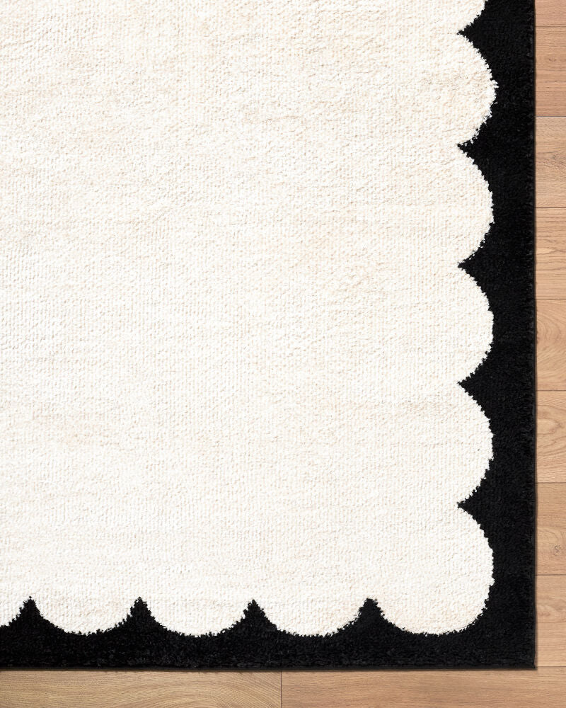 Fossay Shag Black/Cream Machine Woven Rug FSG-2342 - overhead