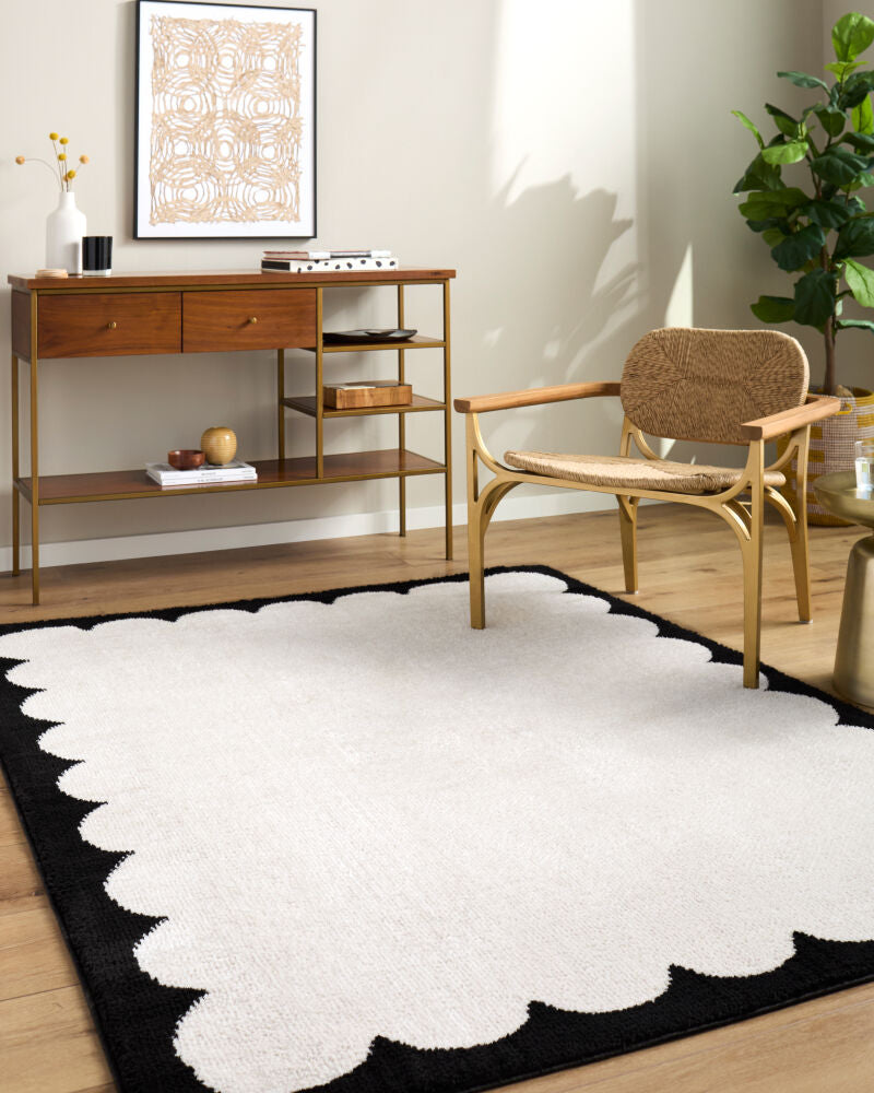 Fossay Shag Black/Cream Machine Woven Rug FSG-2342 - roomscene