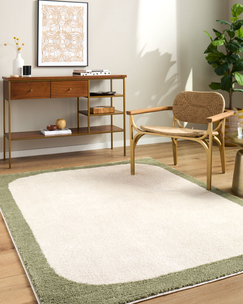 Fossay Shag Cream/Olive Machine Woven Rug FSG-2344 - roomscene