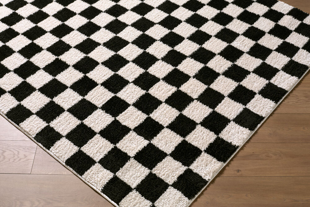 Fossay Shag Black/Cream Machine Woven Rug FSG-2347 - corner