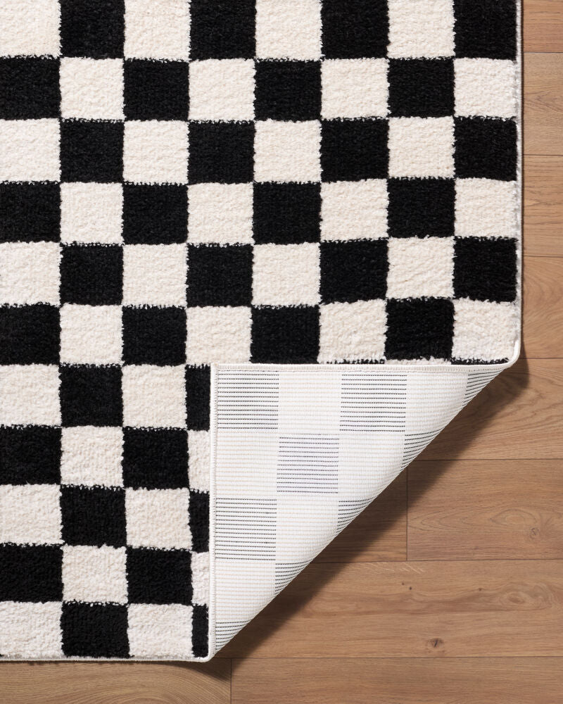Fossay Shag Black/Cream Machine Woven Rug FSG-2347 - fold