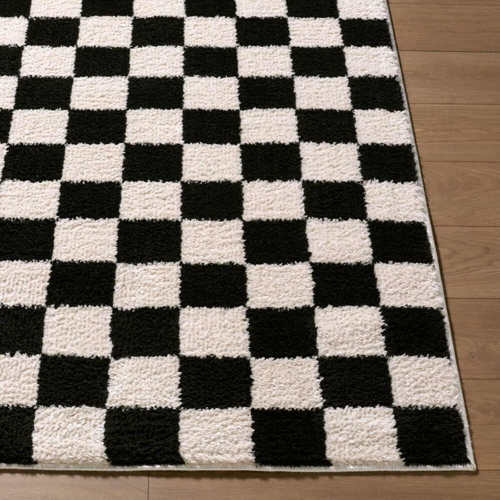 Fossay Shag Black/Cream Machine Woven Rug FSG-2347 - front