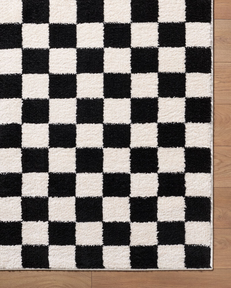Fossay Shag Black/Cream Machine Woven Rug FSG-2347 - overhead