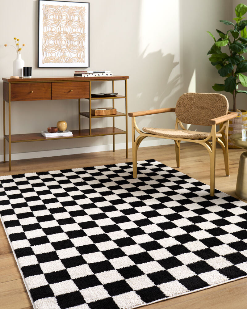 Fossay Shag Black/Cream Machine Woven Rug FSG-2347 - roomscene
