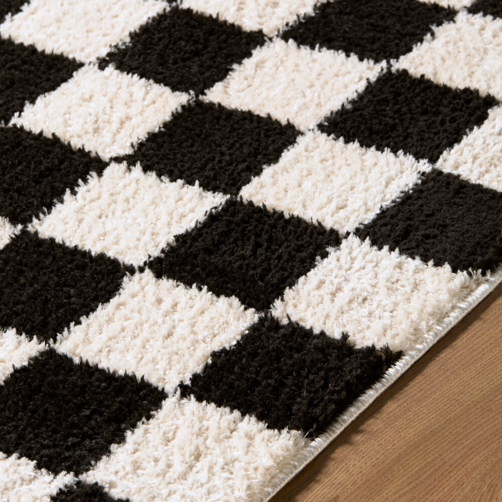 Fossay Shag Black/Cream Machine Woven Rug FSG-2347 - texture