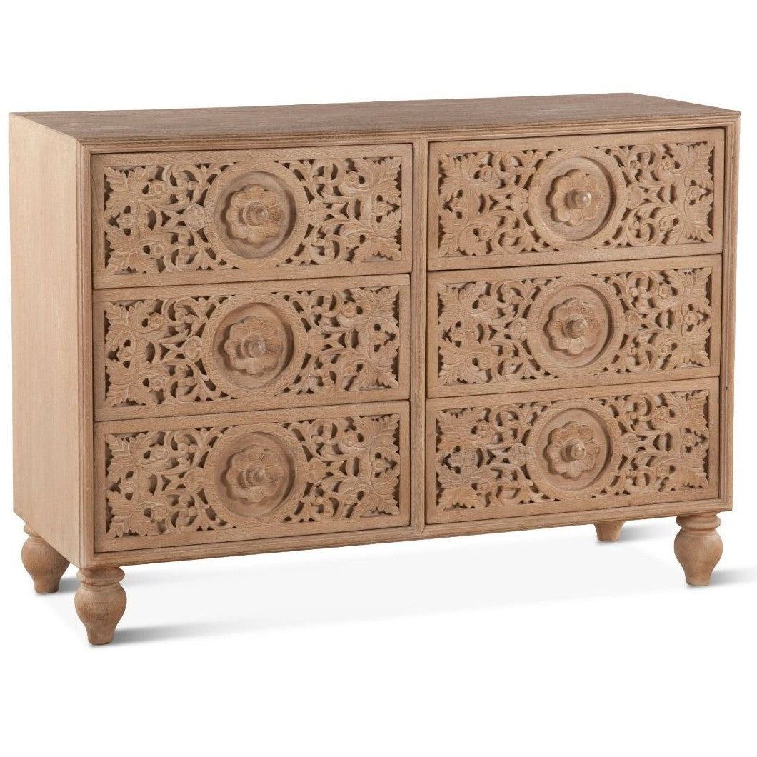 Andalusia Solid Wood Handcarved 6 Drawers Dresser 48"