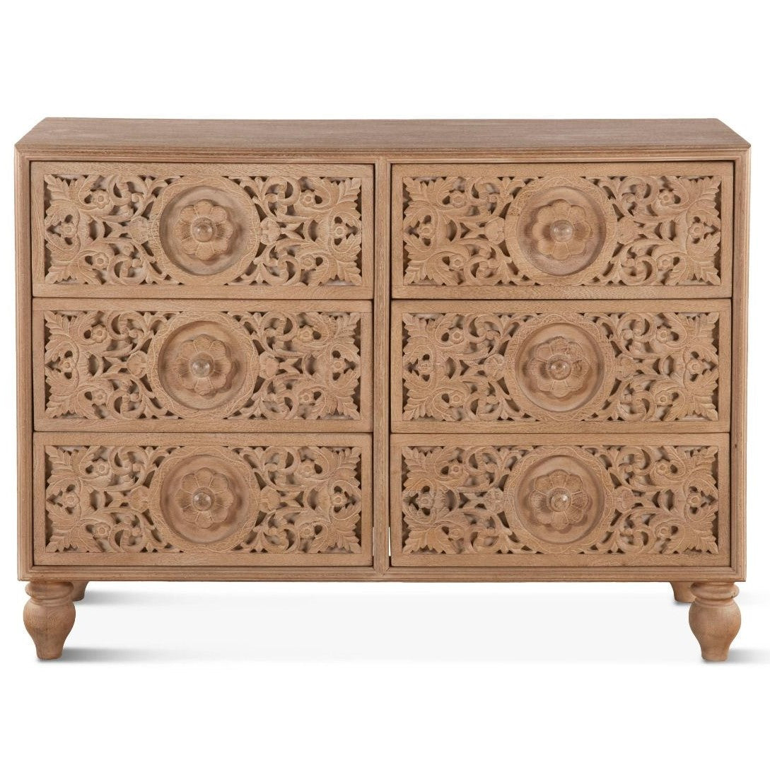 Andalusia Solid Wood Handcarved 6 Drawers Dresser 48"