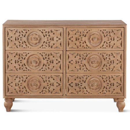 Andalusia Solid Wood Handcarved 6 Drawers Dresser 48"