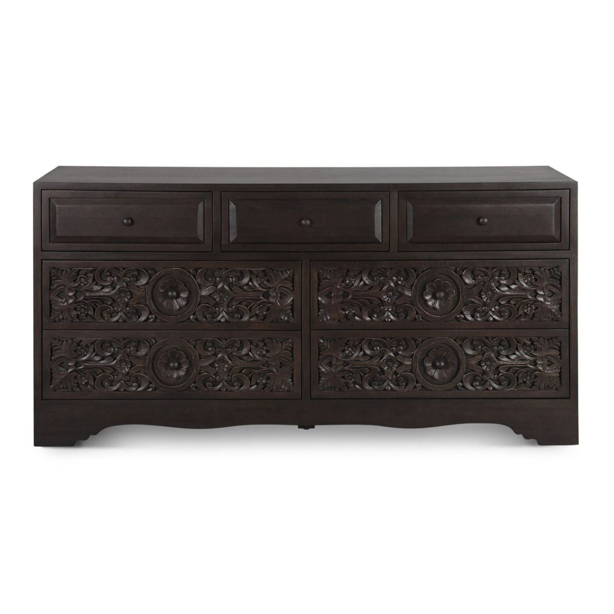 Andalusia Vintage Brown Hand Carved 7-Drawer Dresser71"