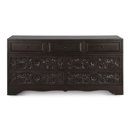 Andalusia Vintage Brown Hand Carved 7-Drawer Dresser71"