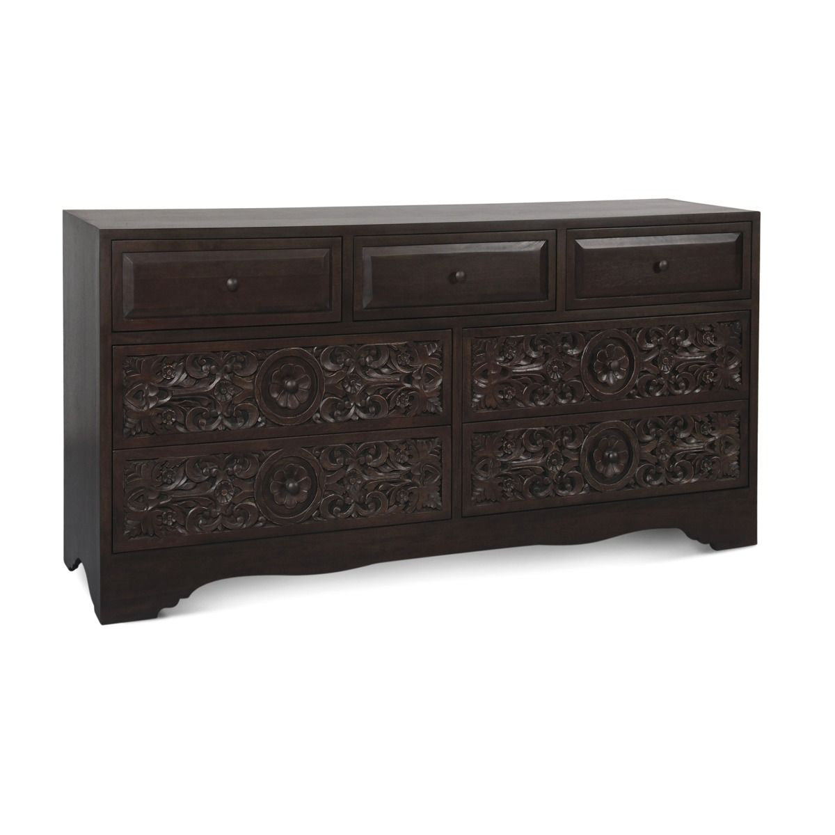 Andalusia Vintage Brown Hand Carved 7-Drawer Dresser71"