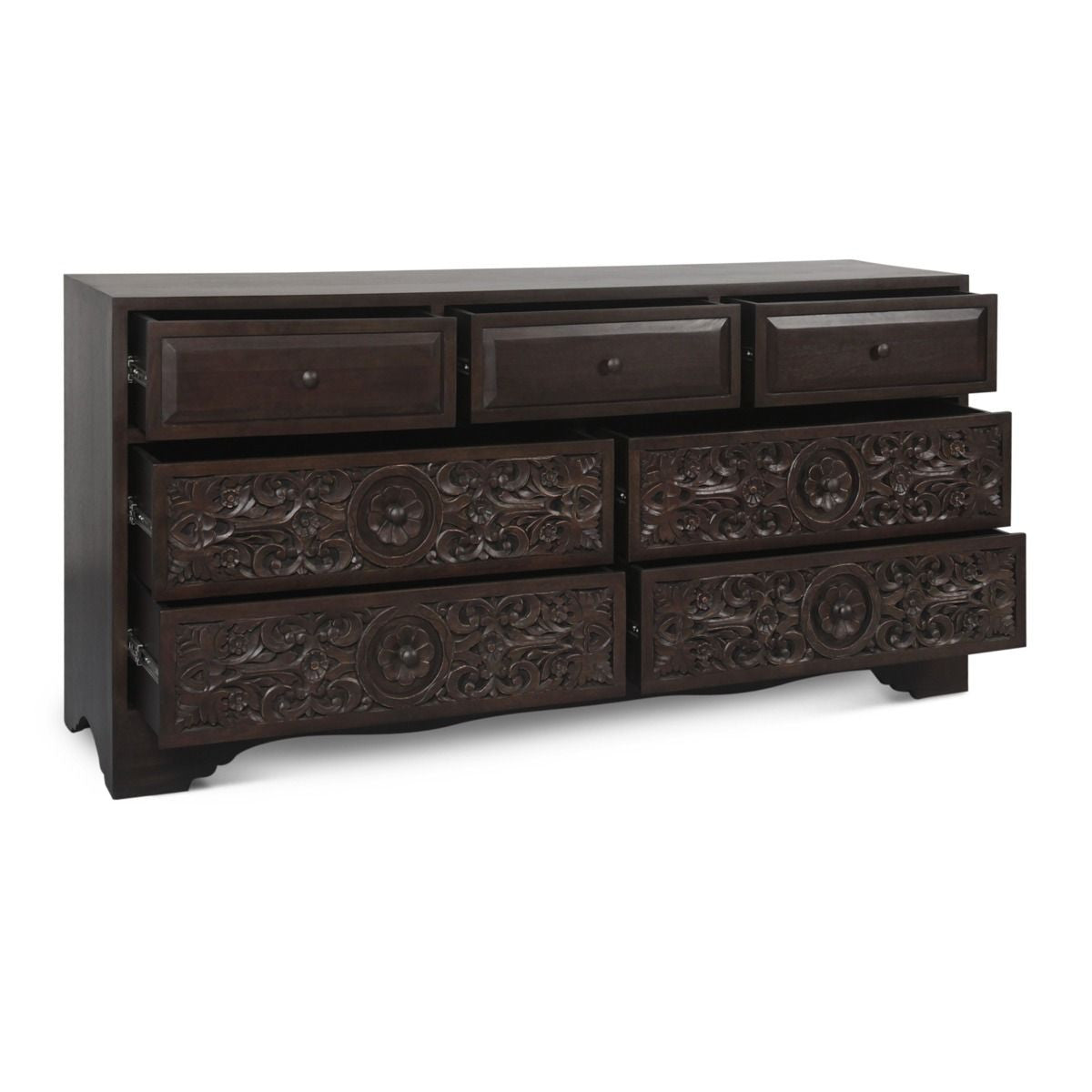 Andalusia Vintage Brown Hand Carved 7-Drawer Dresser71"