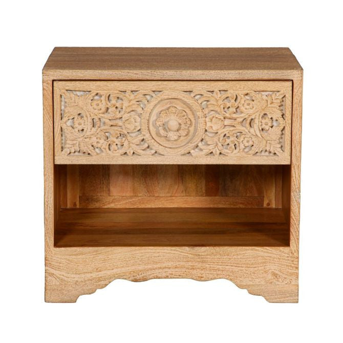 Andalusia Solid Wood Handcarved 1 Drawer Nightstand 26"