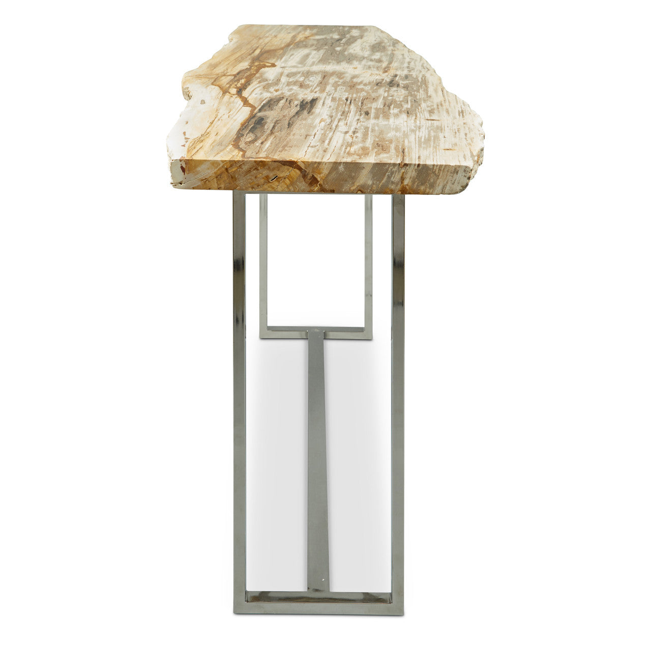 Relique - Raw Console - Polished Stainless Steel Frame - Natural Light Top