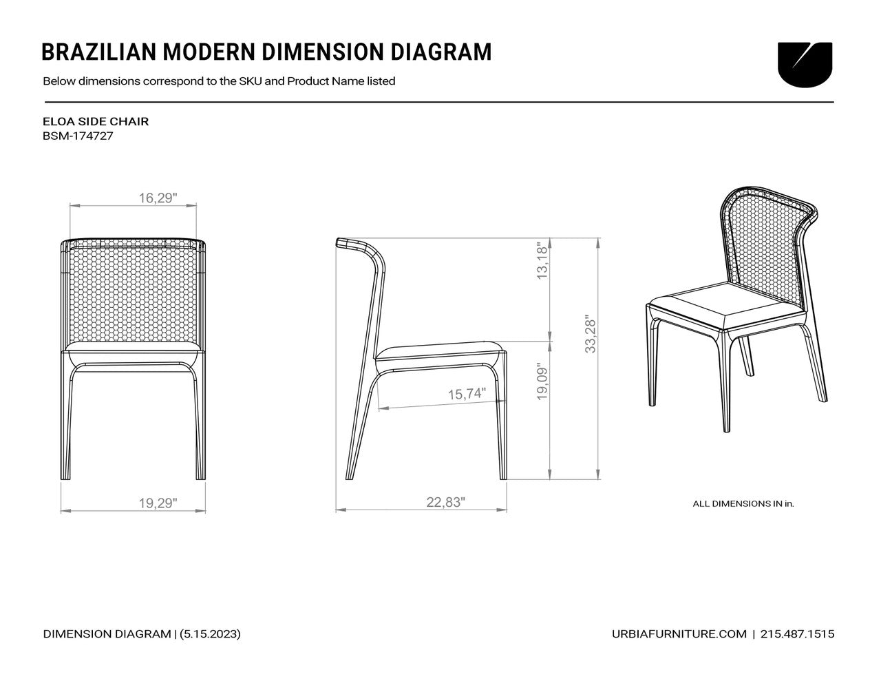 Modern Brazilian - Eloa - Cane Side Chair - Medley Ivory Seat - Nogal Frame - Natural Cane Webbing
