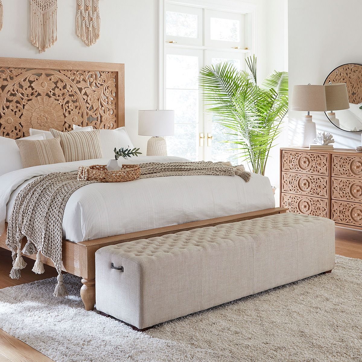 D'Orsay 79" Upholstered Bench in Beige Linen - manufacturer view 3
