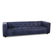 Loft Retro Italian Tufted Blue Leather Sofa 106"