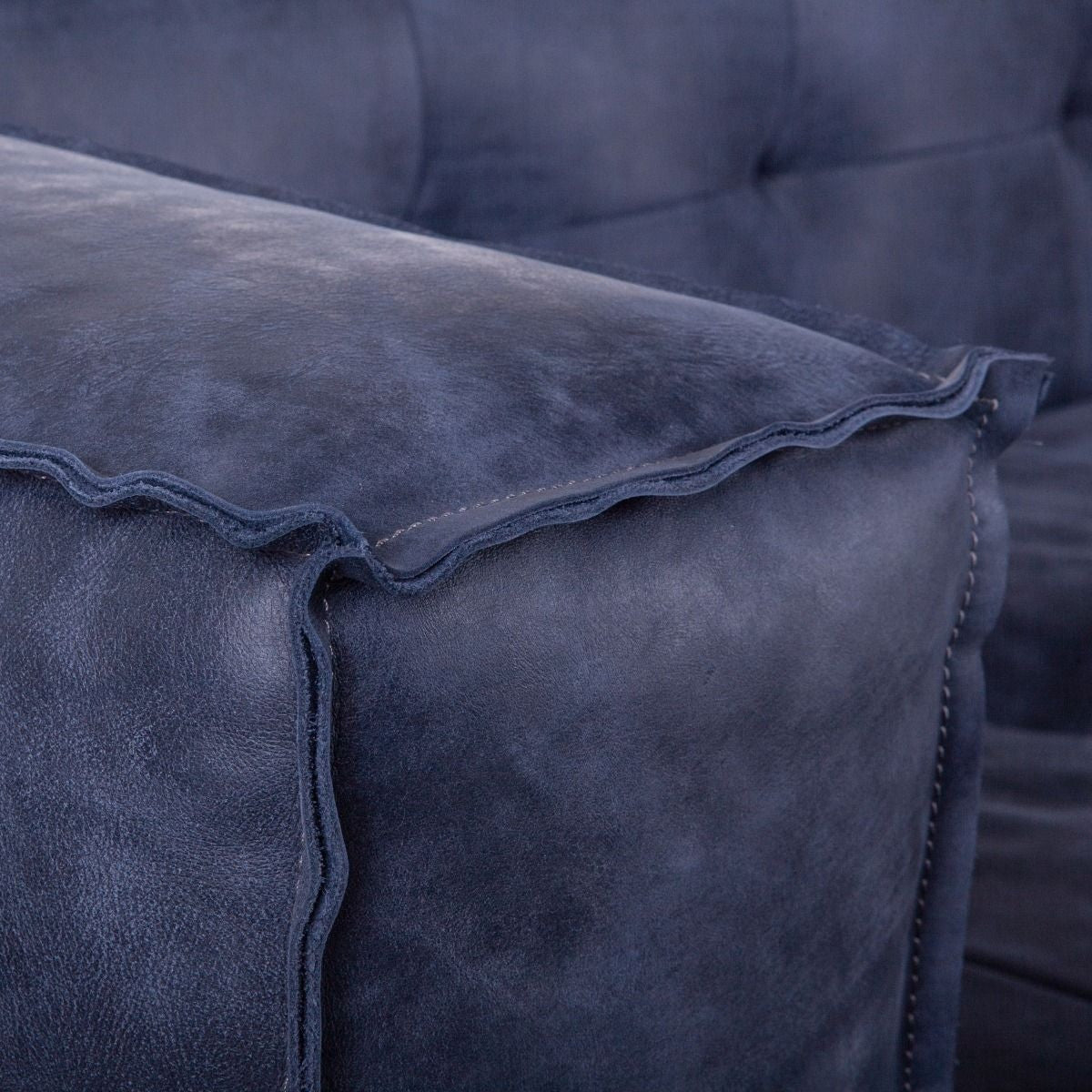 Loft Retro Italian Blue Leather Sofa 106"