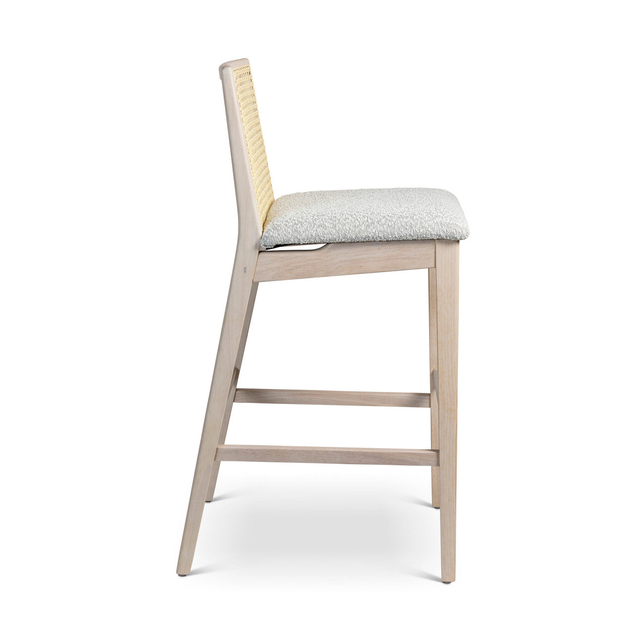 Modern Brazilian - Nardia - Cane Bar Stool - Bouclé Crafted Glaze Seat - Nevoa Frame - Natural Cane Webbing