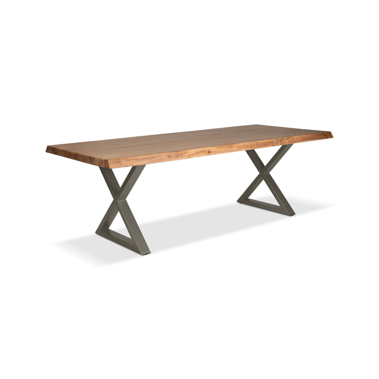 Brooks - Dining Table - X Base - 40" x 79" - Teak Top - Pewter Base
