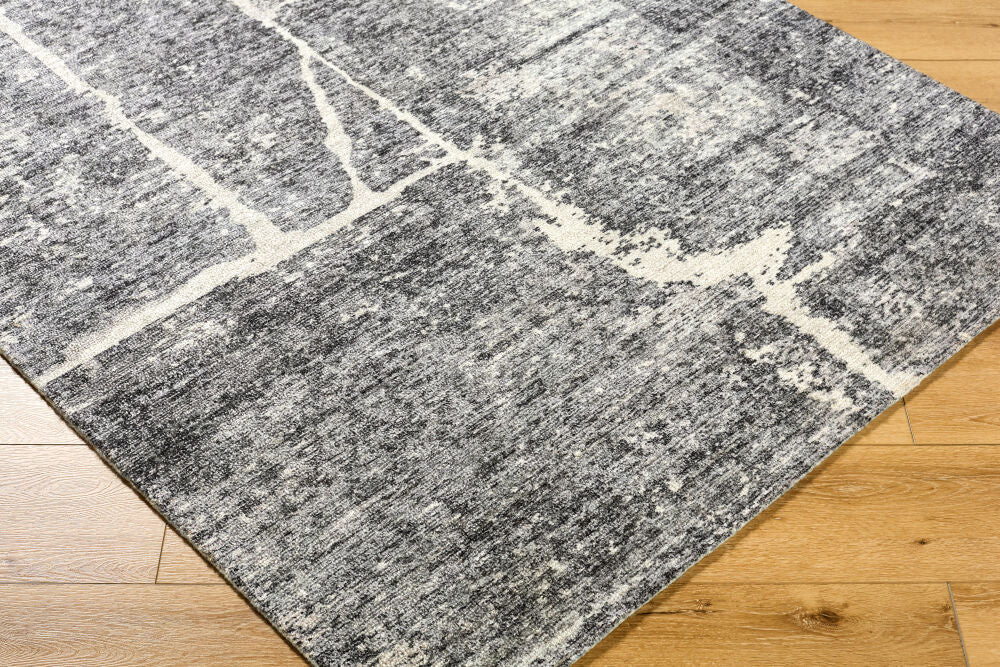 Janek Black/Medium Gray Handmade Rug - corner