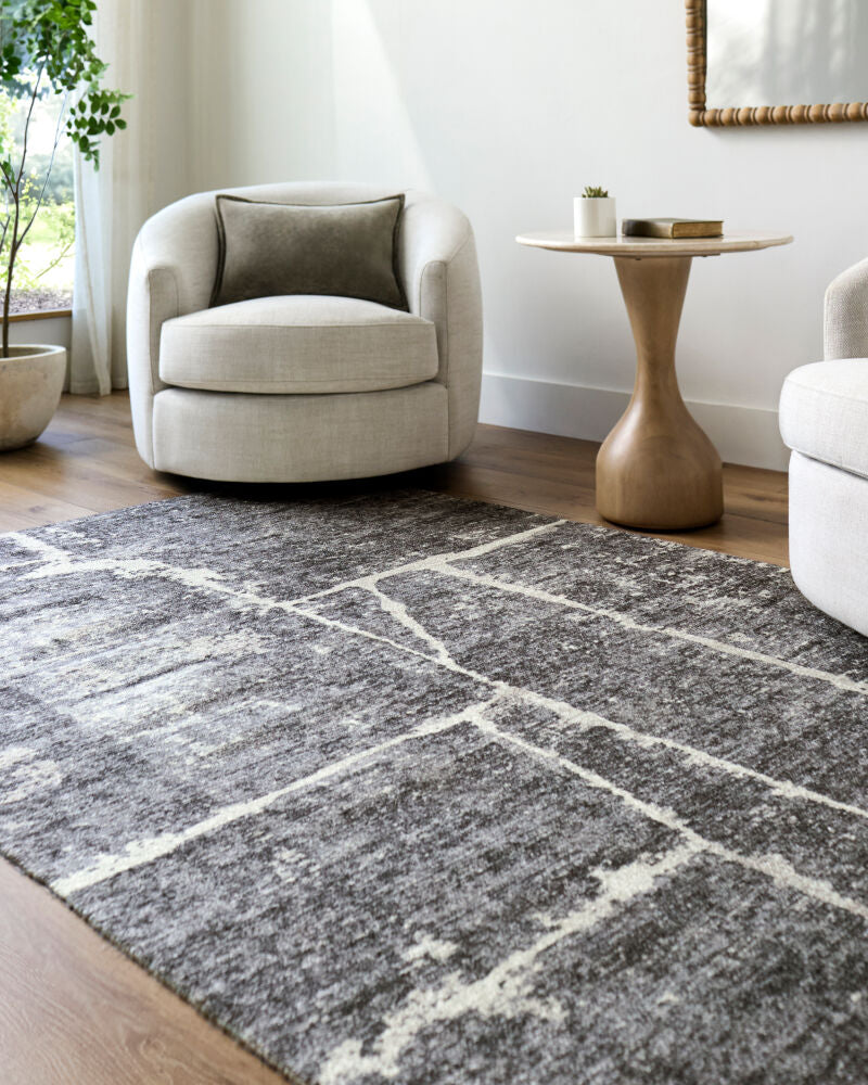 Janek Black/Medium Gray Handmade Rug - roomscene